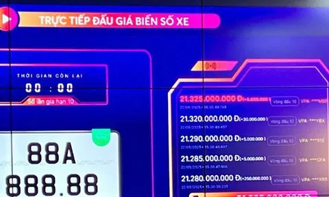 Biển số 88A-888.88 có giá trúng đấu giá hơn 21 tỷ đồng